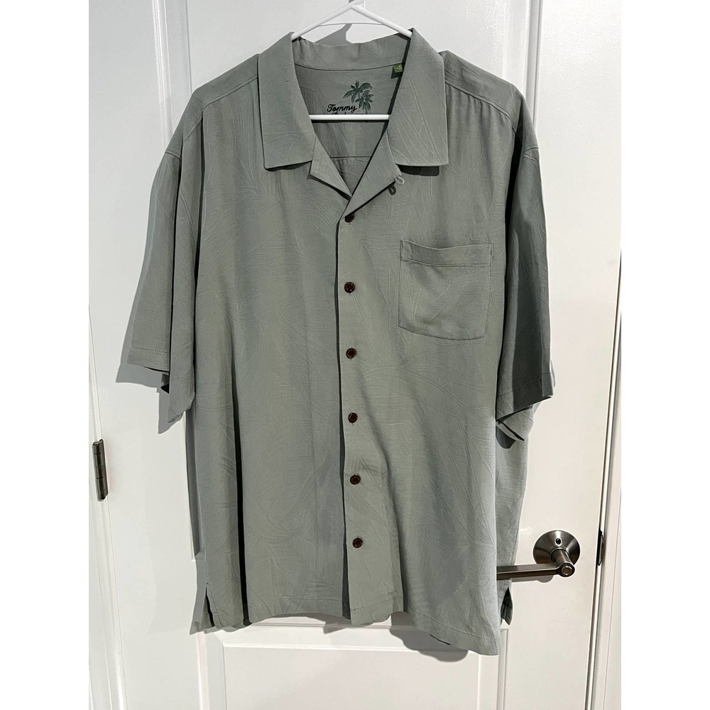 Tommy Bahama Mens Short-Sleeve Collared Casual Button Up Shirt Gray XL